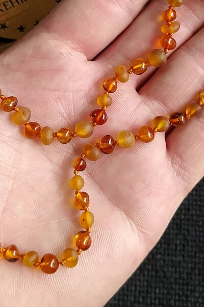 Sertifikalı Mat Parlak Konyak Kombin Kehribar Kolye Bebek Diş Kolyesi 3-6 Yaş 35 cm