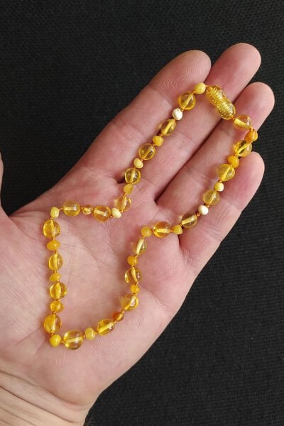 Sertifikalı Süt Limon Kombin Kehribar Kolye Bebek Diş Kolyesi 3-6 Yaş 35 cm