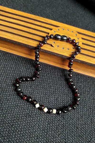 Sertifikalı Vişne Rengi Kehribar Kolye İnci Doğaltaşlı Bebek Diş Kolyesi 0-3 Yaş 32 cm