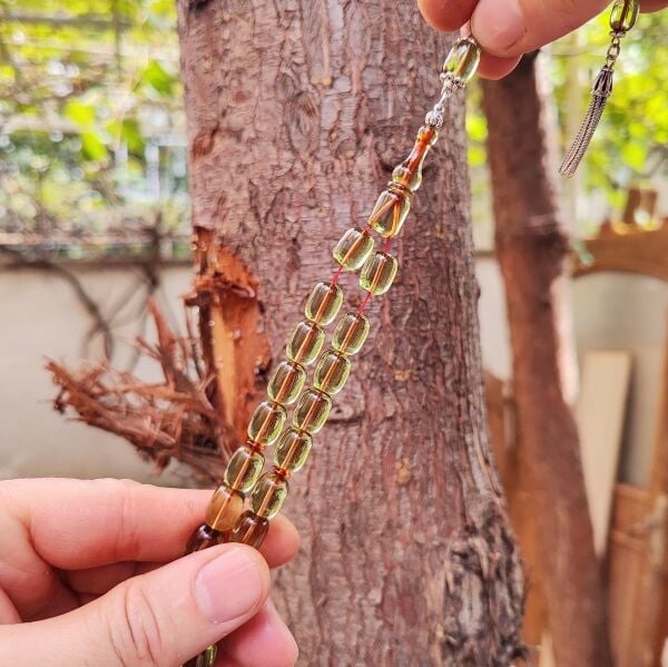 8x11 mm Gümüş Püsküllü Su Yeşili Zar Kehribar Tesbih - Serkan Başkan Usta İşçilikli