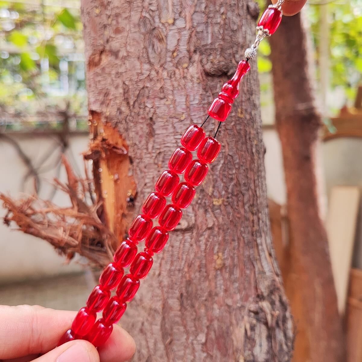 8x11 mm Gümüş Püsküllü Kırmızı Zar Kehribar Tesbih - Serkan Başkan Usta İşçilikli
