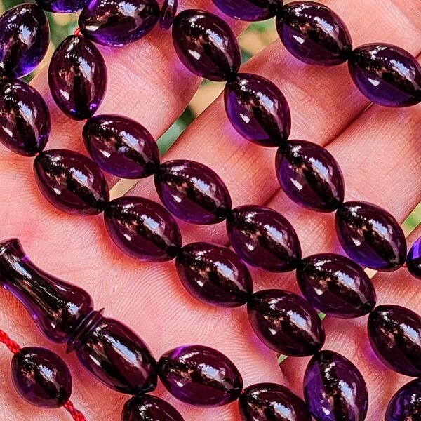 9x12 mm Ahmet Emin İmzalı İspirto Mavisi Zar Kehribar Tesbih
