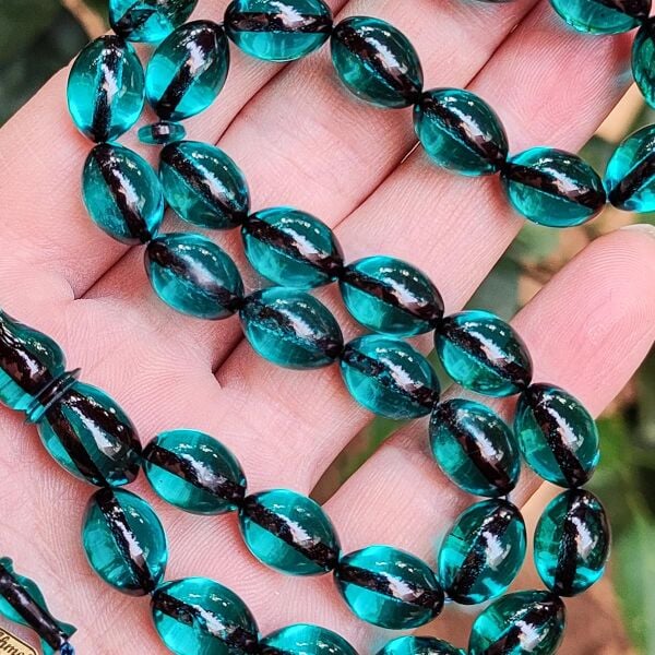 9x12 mm Ahmet Emin İmzalı Turkuaz Zar Kehribar Tesbih