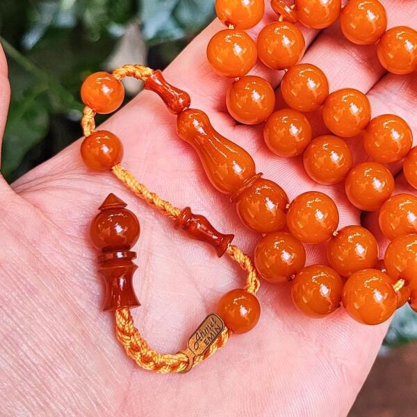 11 mm Ahmet Emin İmzalı Yemen Rengi Zar Kehribar Tesbih