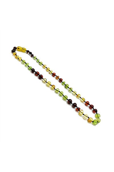 Yedek Klips Hediyeli Sertifikalı Kehribar Kolye Sıralı Yeşil Multicolor Bebek Diş Kolyesi 0-6 Yaş