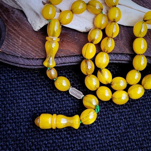 9x11 mm Yeşil Hamur Çubuk Sıkma Kehribar Tesbih - Movador İmzalı