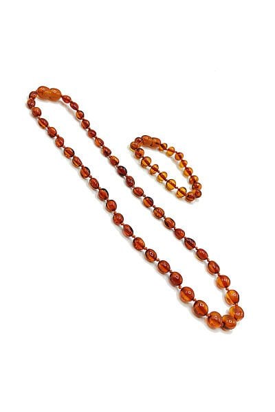 Yedek Klips Hediyeli Sertifikalı Kehribar Kolye Bileklik Seti Yassı Konyak Bebek Diş Kolyesi 0-6 Yaş