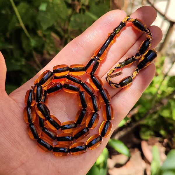 9x12 mm Ahmet Emin Usta İşçilikli Altın Rengi Katalin Tesbih