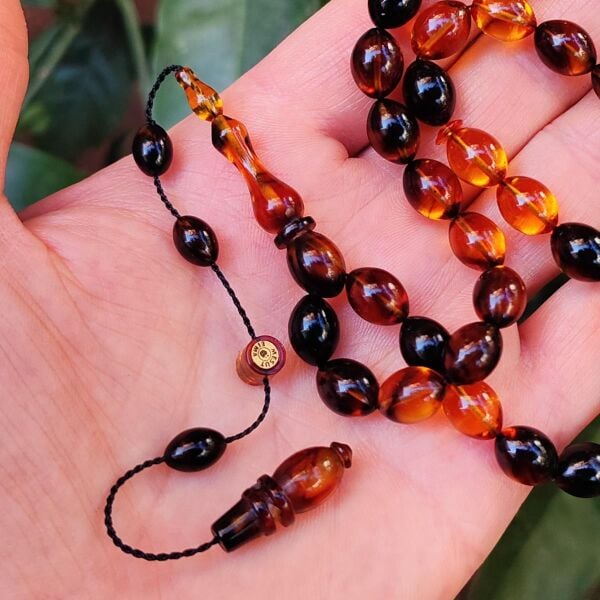 8x11 mm Mesut Elma Usta İmzalı Sarı Siyah Ateşi Kehribar Tesbih