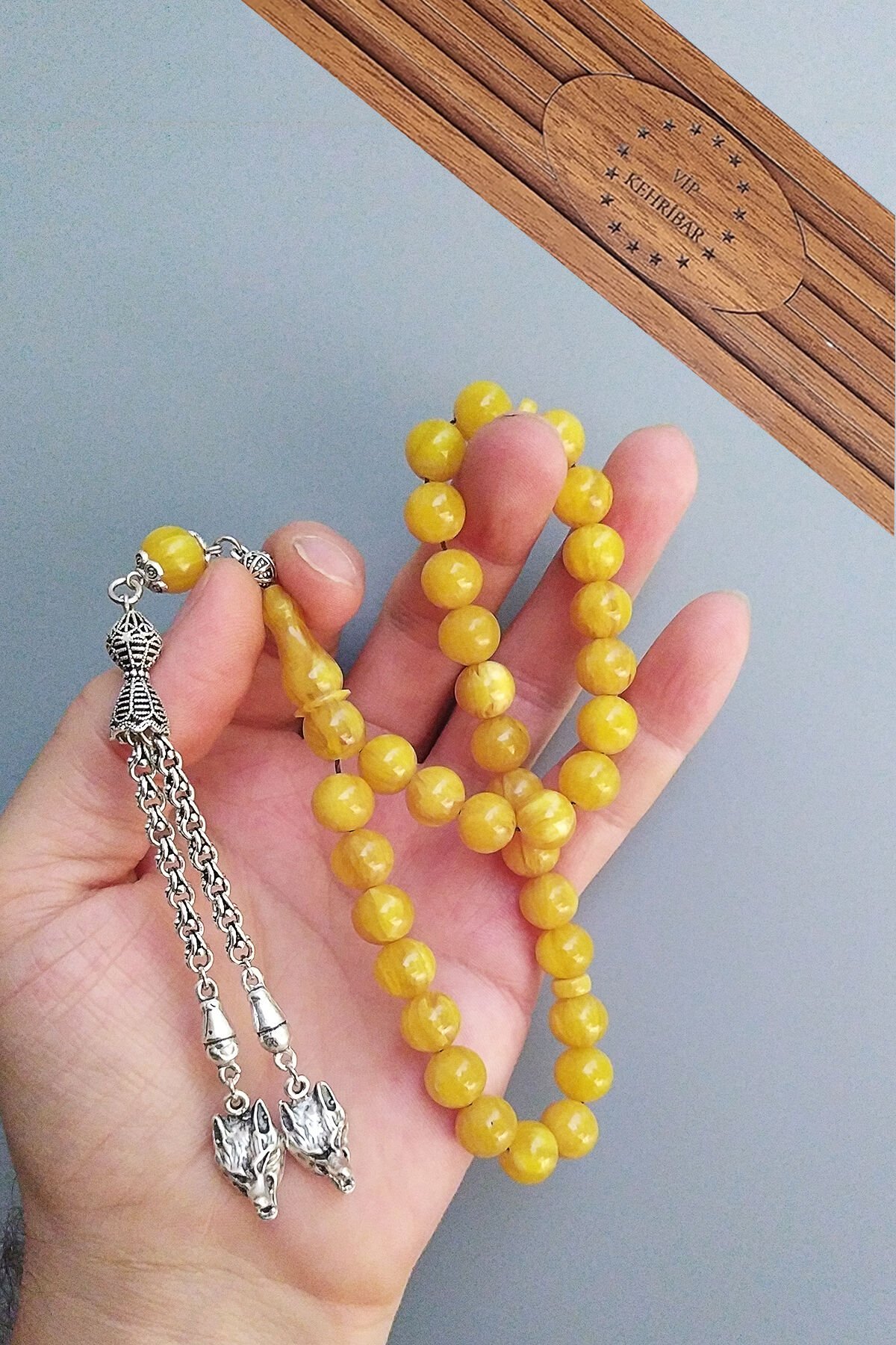 Babalar Gününe Özel 10 mm Küre Yeni Döküm Miskevi Baga Tesbih Sarı Ebu Sırr Tespih