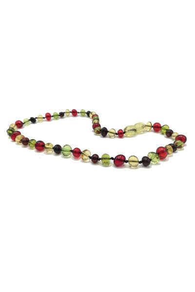 Yedek Klips Hediyeli Sertifikalı Kehribar Kolye Kırmızı Multicolor Bebek Diş Kolyesi 0-6 Yaş