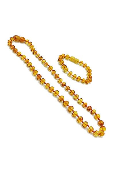 Yedek Klips Hediyeli Sertifikalı Kehribar Kolye Bileklik Seti Bal Rengi Bebek Diş Kolyesi 0-6 Yaş