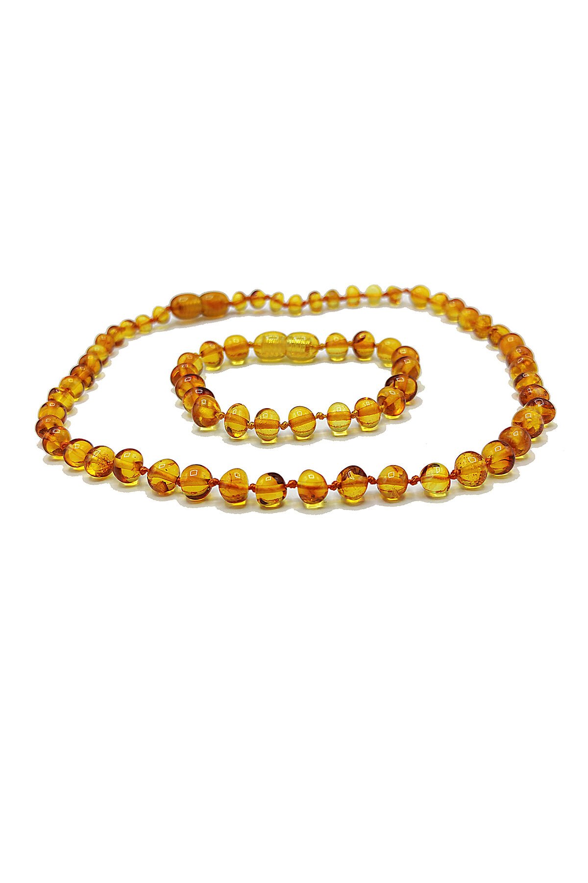 Yedek Klips Hediyeli Sertifikalı Kehribar Kolye Bileklik Seti Bal Rengi Bebek Diş Kolyesi 0-6 Yaş