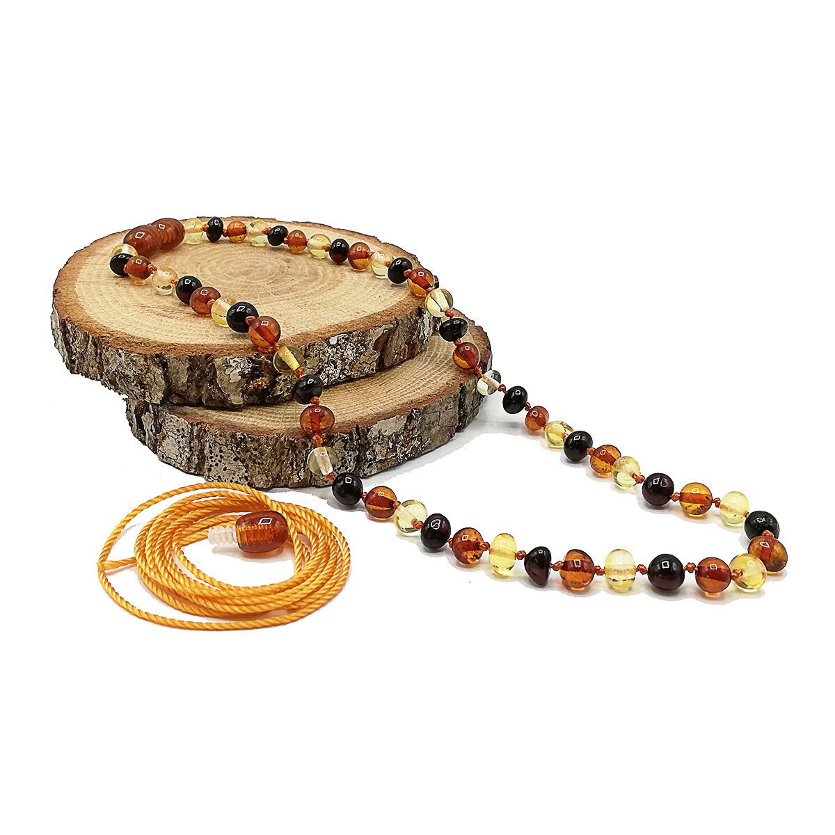 Yedek Klips Hediyeli Sertifikalı Kehribar Kolye Ballı Multicolor Bebek Diş Kolyesi 0-6 Yaş