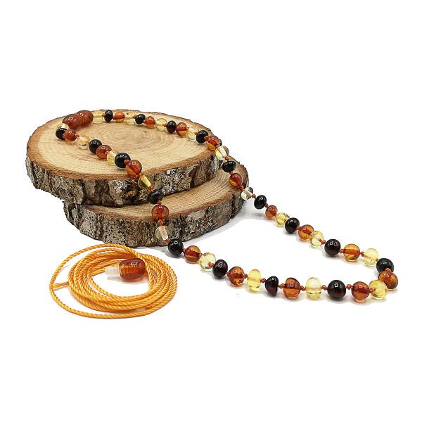 Yedek Klips Hediyeli Sertifikalı Kehribar Kolye Ballı Multicolor Bebek Diş Kolyesi 0-6 Yaş