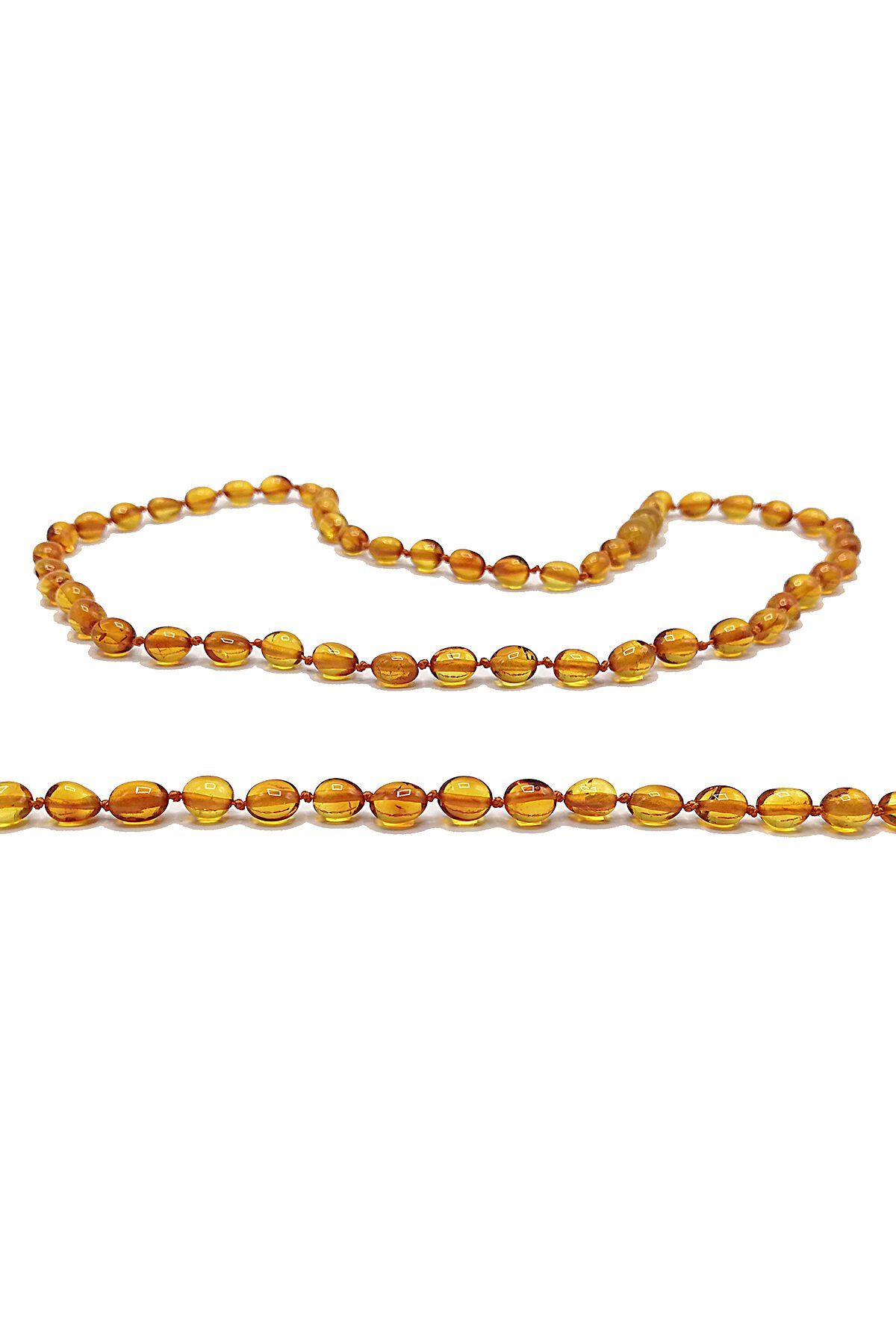 Yedek Klips Hediyeli Sertifikalı Kehribar Kolye Yassı Bal Rengi Bebek Diş Kolyesi 0-6 Yaş